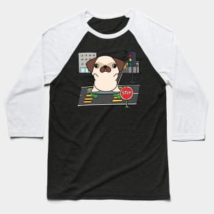 Funny Pug is on a skateboard Baseball T-Shirt